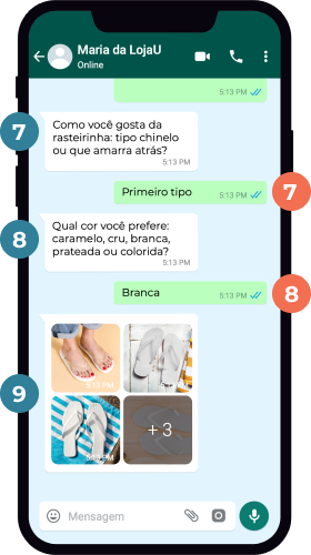 uma celular com uma conversa entre uma cliente e a Maria da LojaU